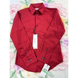 Calvin Klein Kids‎ Red Slim Fit Stretch Dress Shirt Boys Size 8